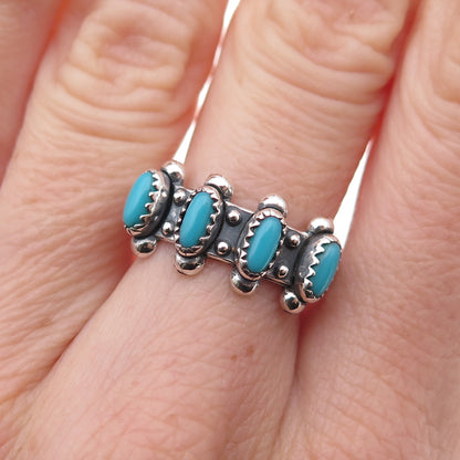 Old Pawn 925 Sterling Silver Vintage Southwestern Turquoise Tribal Ring Size 8