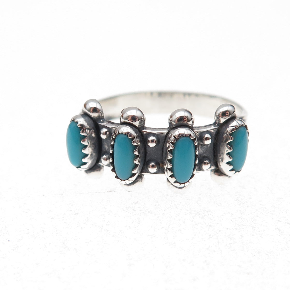 Old Pawn 925 Sterling Silver Vintage Southwestern Turquoise Tribal Ring Size 8