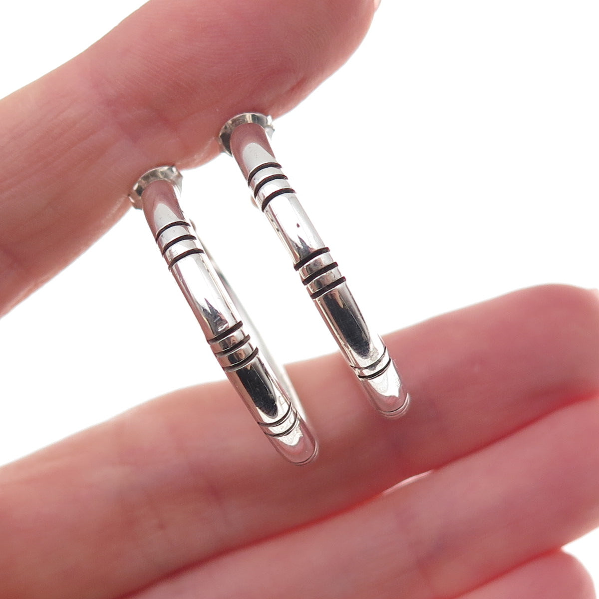 925 Sterling Silver Vintage Oxidized Tube Hoop Earrings