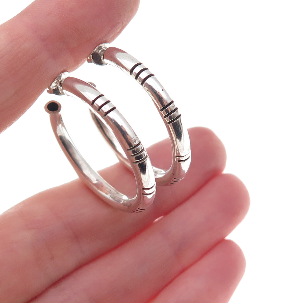 925 Sterling Silver Vintage Oxidized Tube Hoop Earrings
