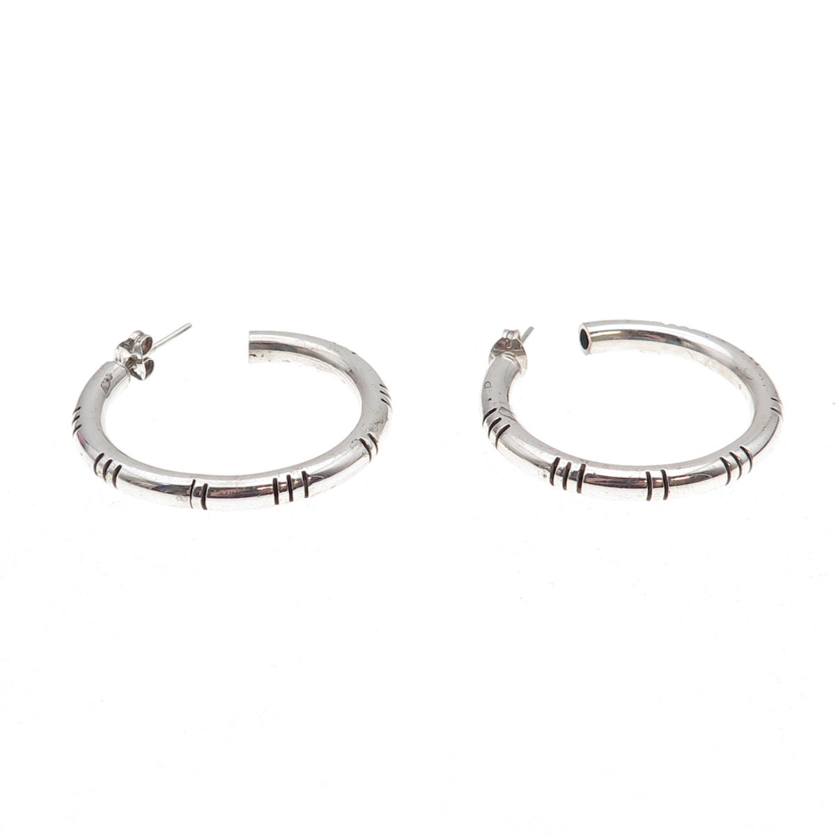 925 Sterling Silver Vintage Oxidized Tube Hoop Earrings