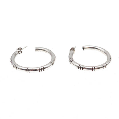 925 Sterling Silver Vintage Oxidized Tube Hoop Earrings
