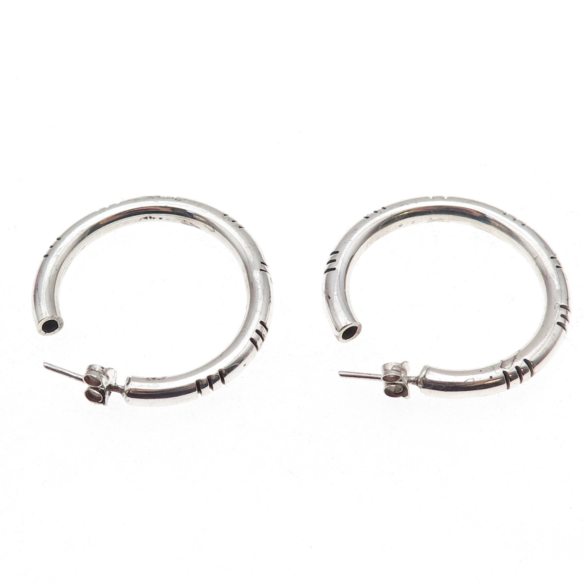 925 Sterling Silver Vintage Oxidized Tube Hoop Earrings