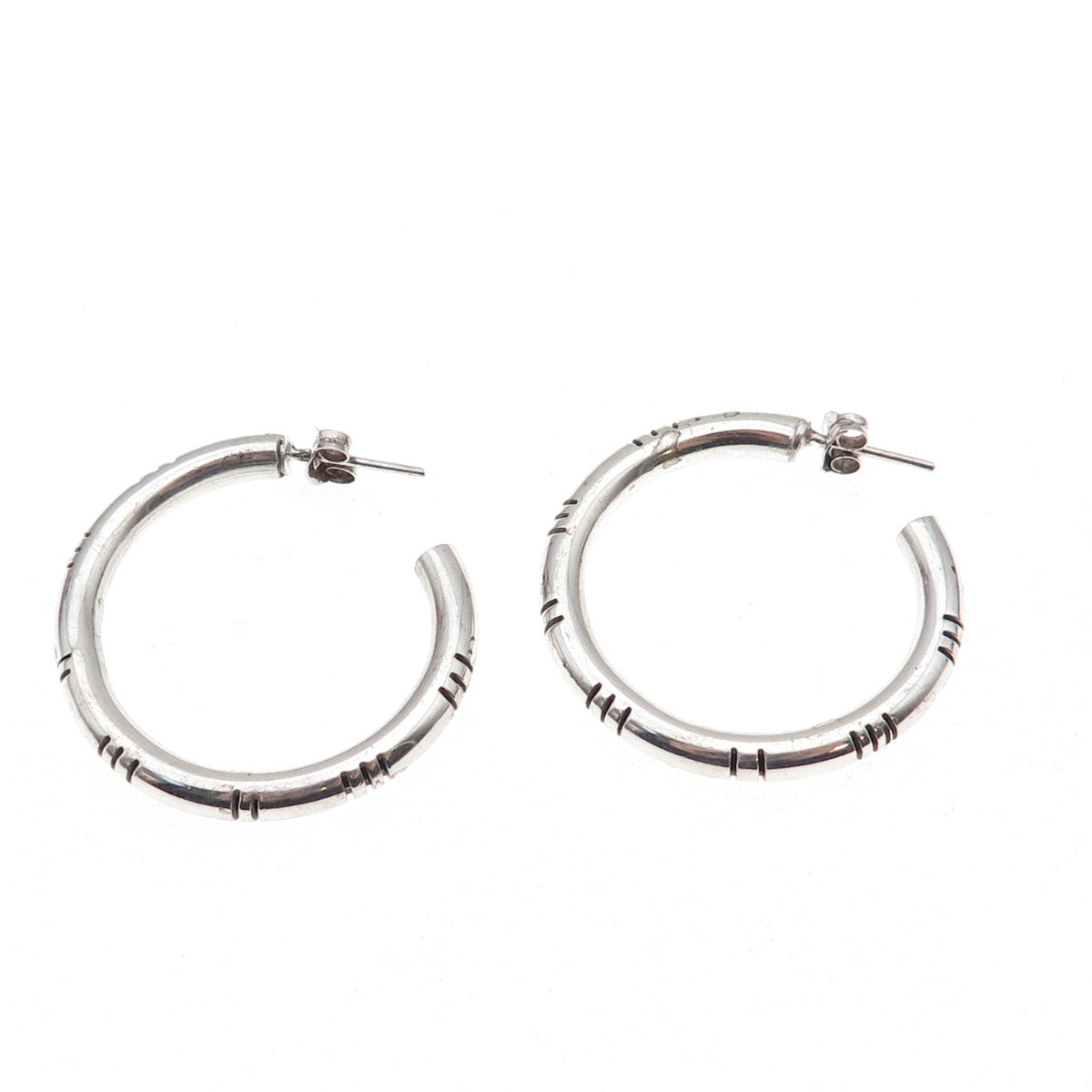 925 Sterling Silver Vintage Oxidized Tube Hoop Earrings