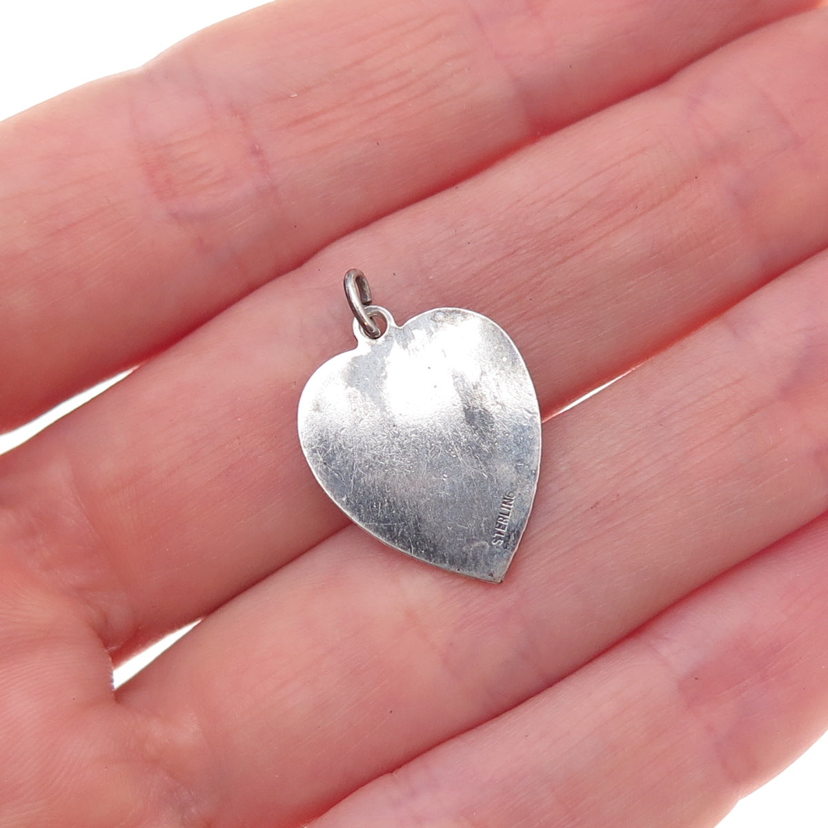 925 Sterling Silver Antique WWII US Navy Heart Chatelaine Oxidized Charm Pendant