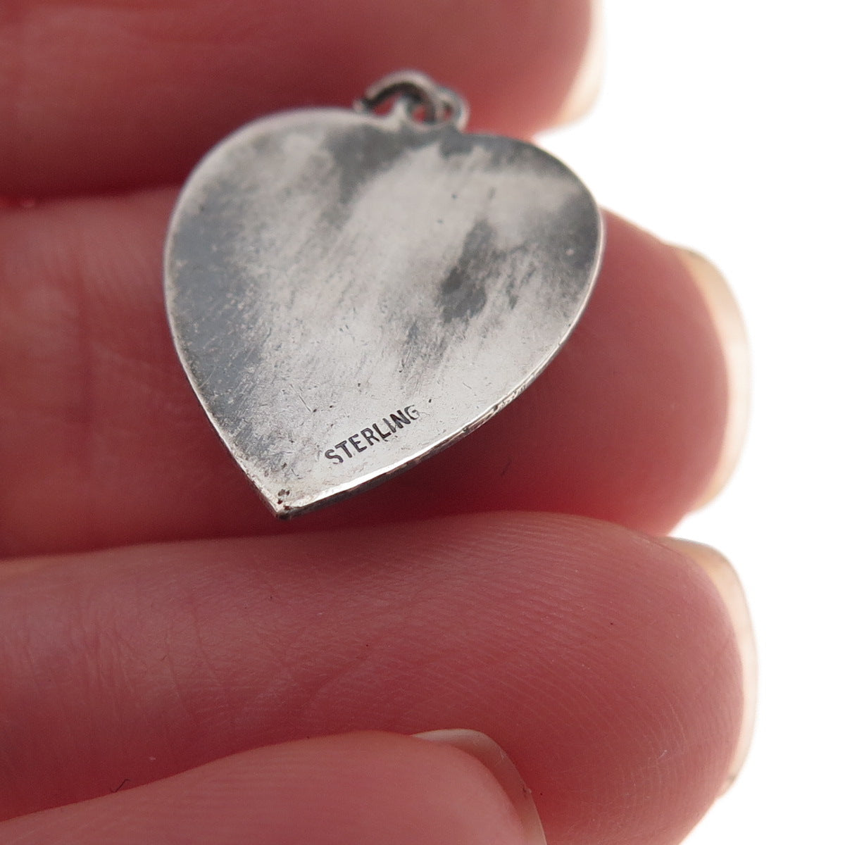 925 Sterling Silver Antique WWII US Navy Heart Chatelaine Oxidized Charm Pendant