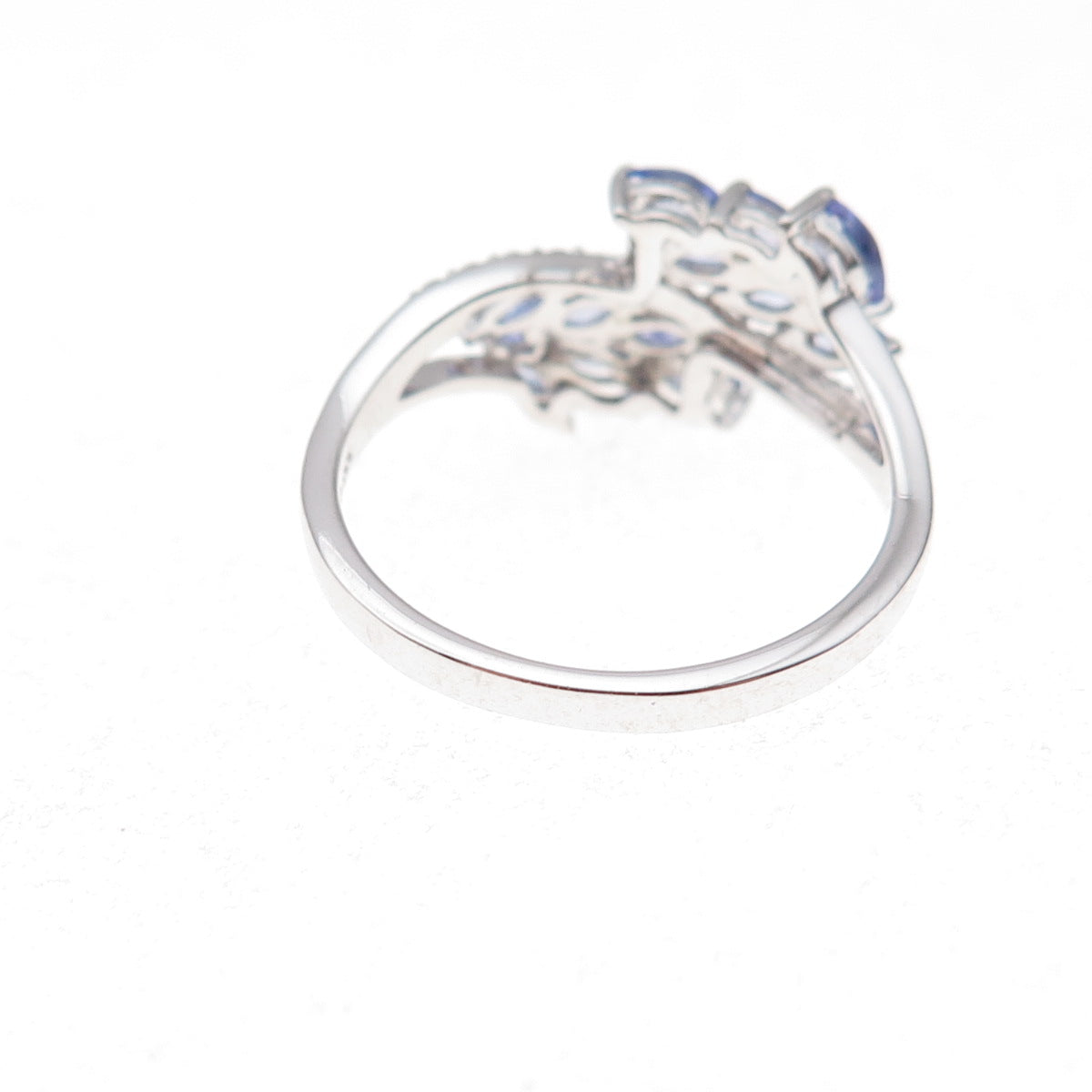 925 Sterling Silver Real Diamond & Tanzanite Bypass Ring Size 8