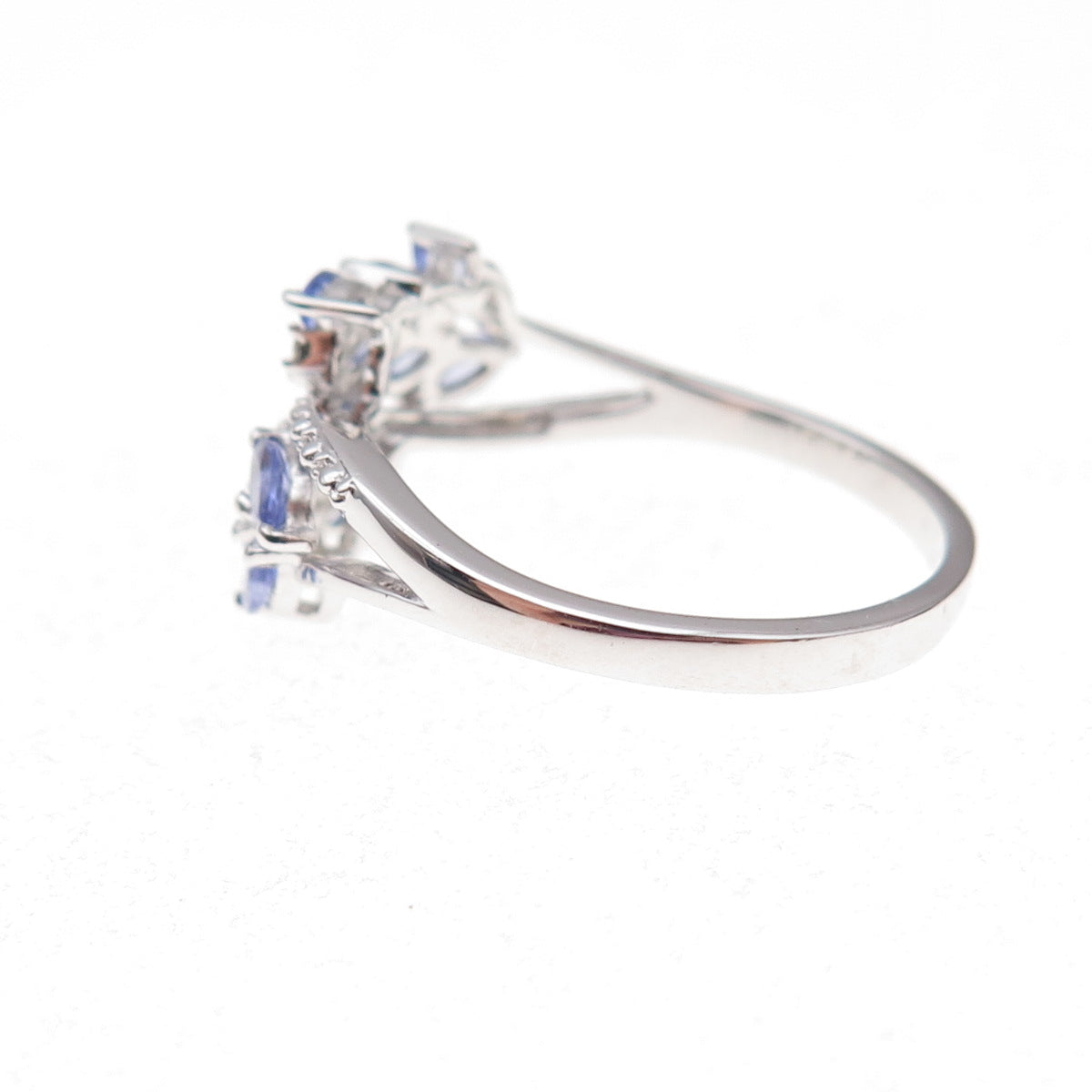 925 Sterling Silver Real Diamond & Tanzanite Bypass Ring Size 8