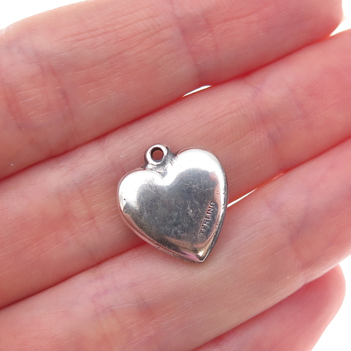 925 Sterling Silver Antique Art Deco Enamel Rose Heart Chatelaine Charm Pendant