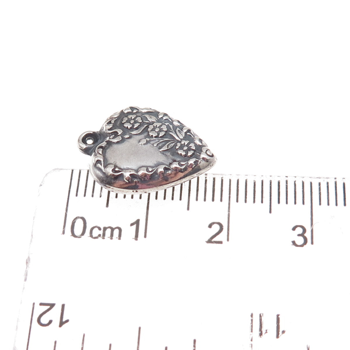 925 Sterling Silver Antique Art Deco Floral Heart Chatelaine Charm Pendant