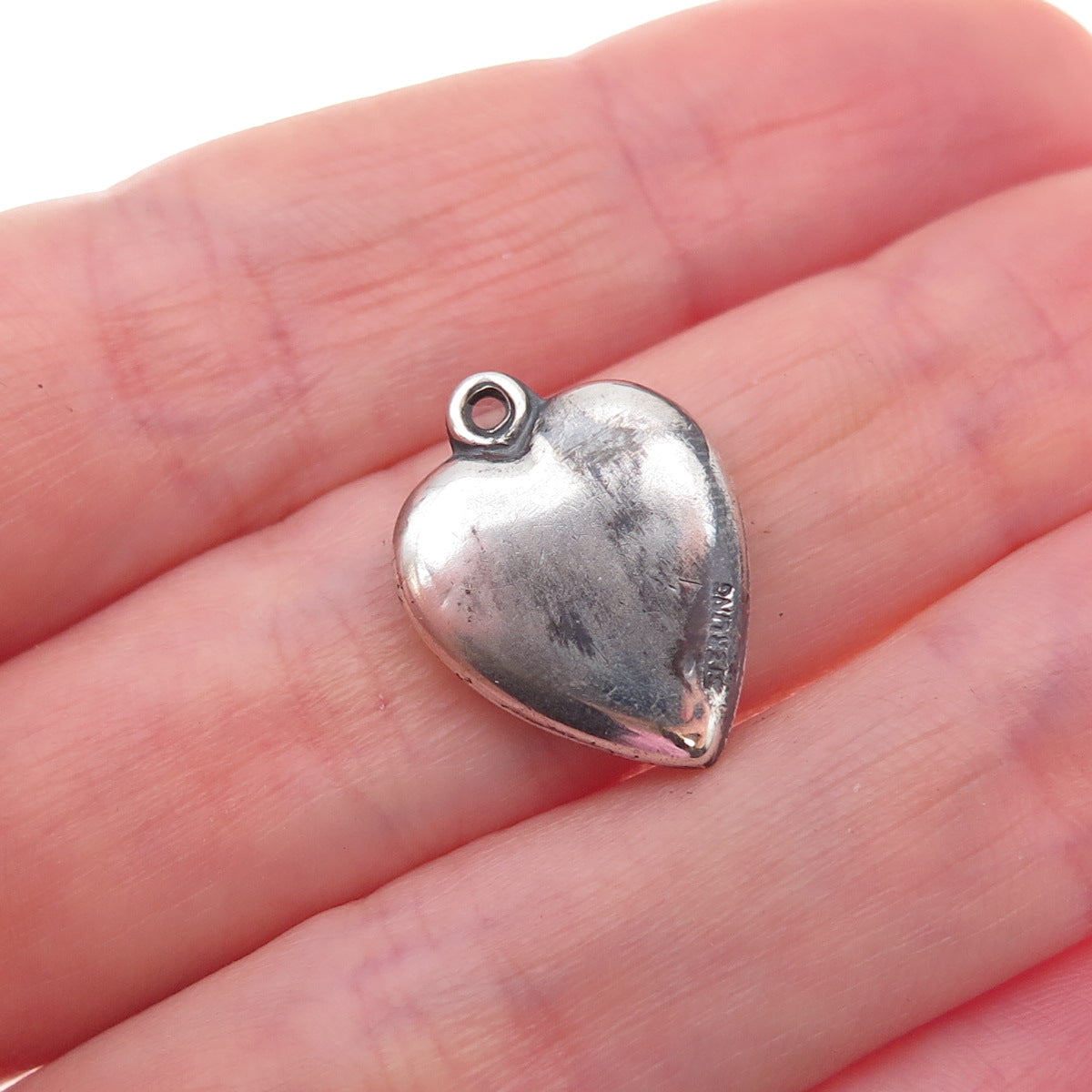 925 Sterling Silver Antique Art Deco Floral Heart Chatelaine Charm Pendant