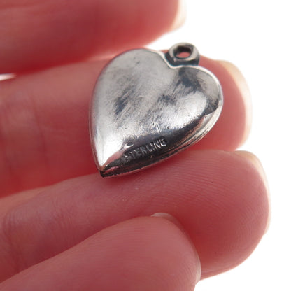 925 Sterling Silver Antique Art Deco Floral Heart Chatelaine Charm Pendant