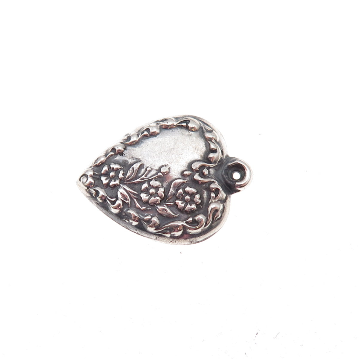 925 Sterling Silver Antique Art Deco Floral Heart Chatelaine Charm Pendant