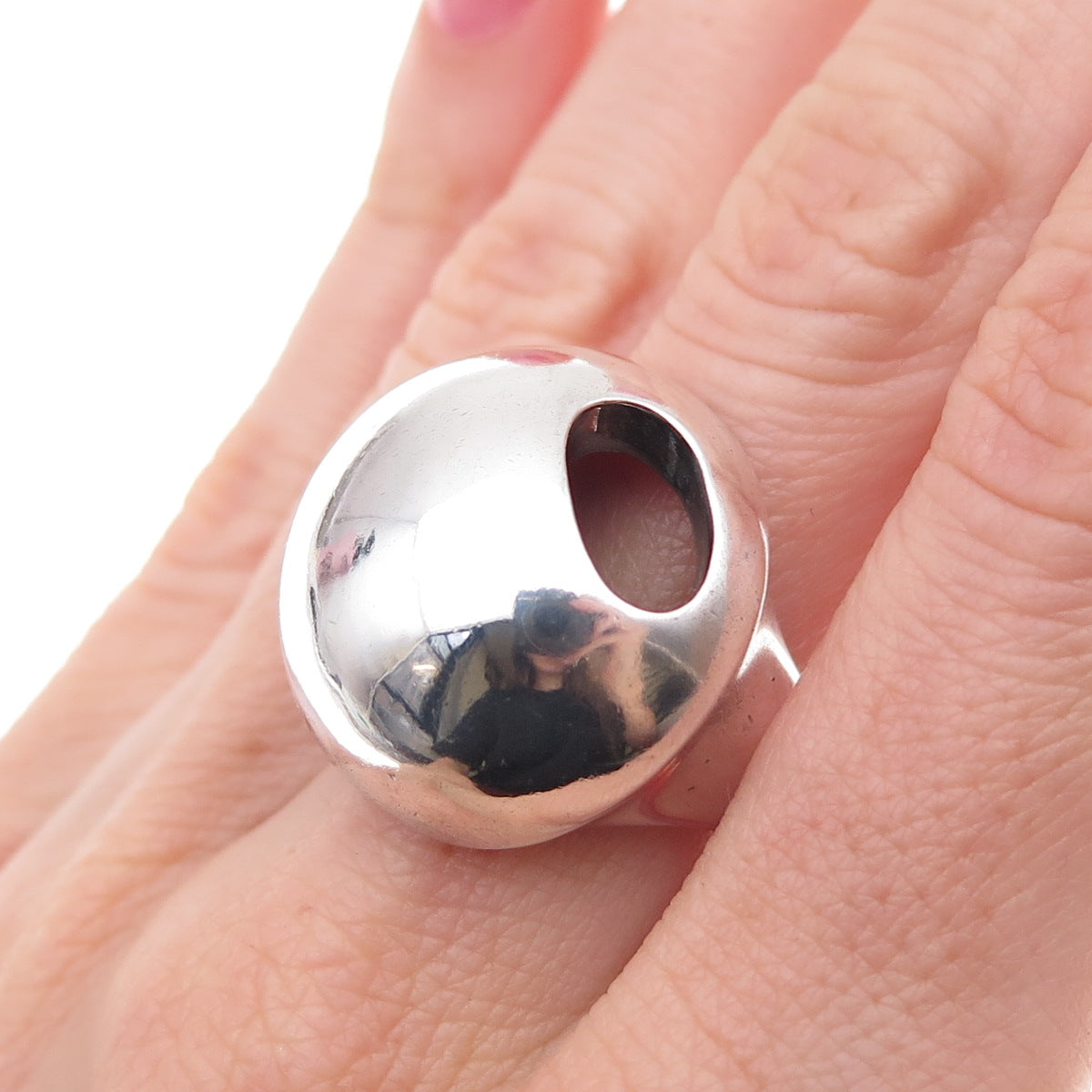 925 Sterling Silver Vintage Modernist Oxidized Dome Ring Size 8
