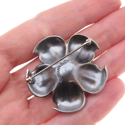 Tiffany & Co. 925 Sterling Silver Vintage Dogwood Flower Oxidized Pin Brooch