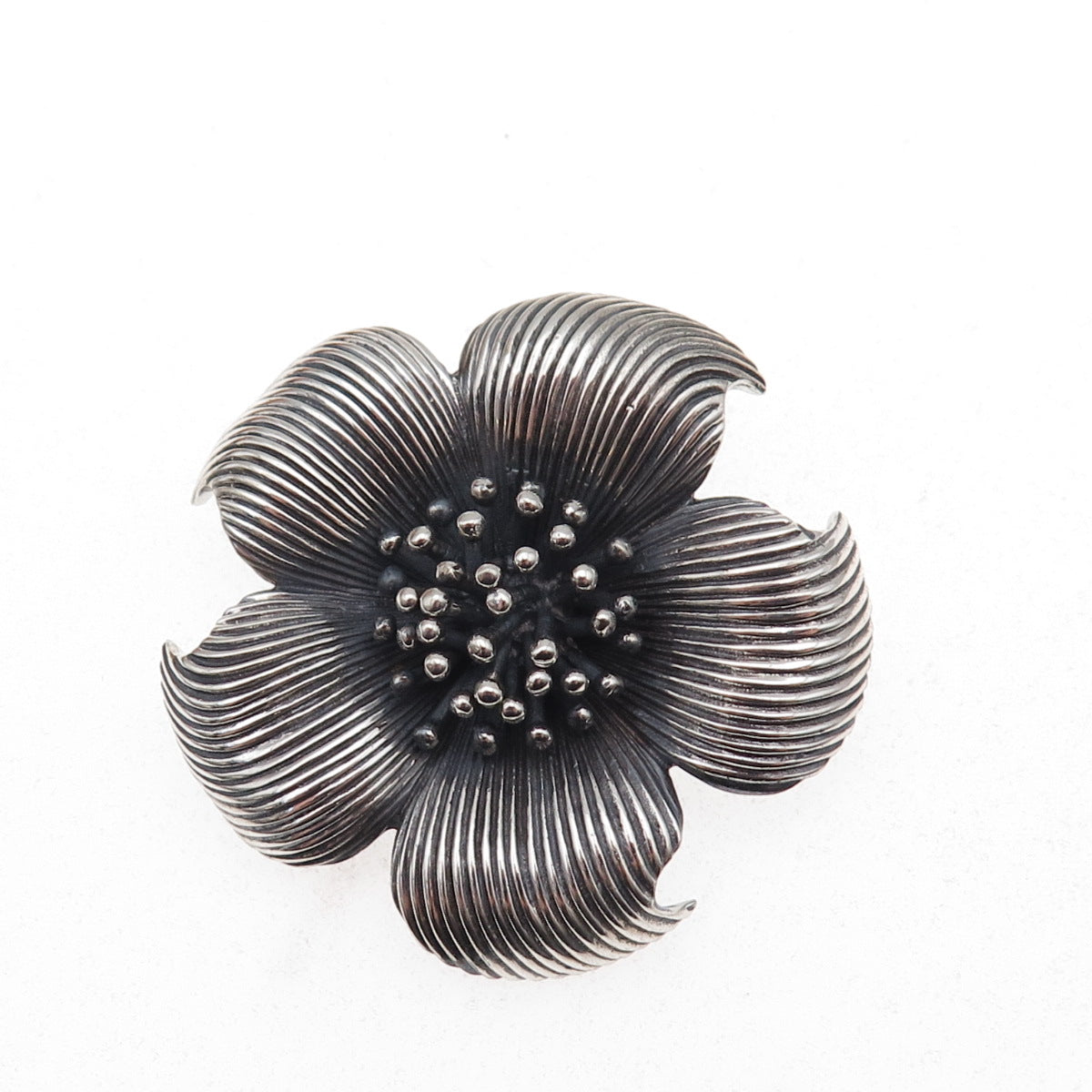 Tiffany & Co. 925 Sterling Silver Vintage Dogwood Flower Oxidized Pin Brooch