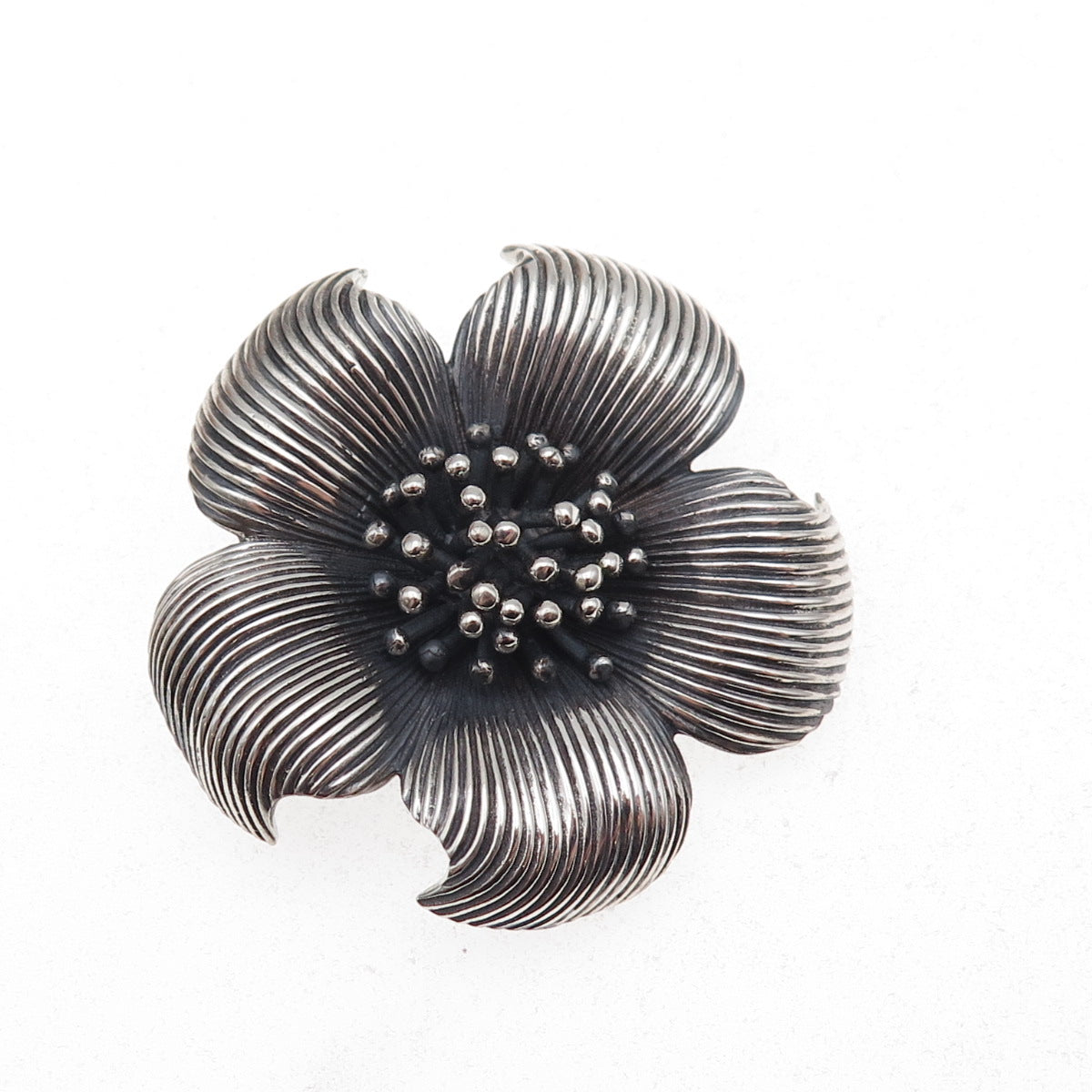 Tiffany & Co. 925 Sterling Silver Vintage Dogwood Flower Oxidized Pin Brooch