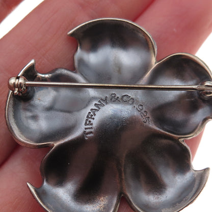 Tiffany & Co. 925 Sterling Silver Vintage Dogwood Flower Oxidized Pin Brooch