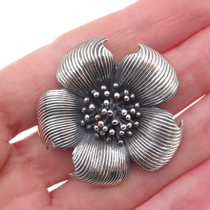 Tiffany & Co. 925 Sterling Silver Vintage Dogwood Flower Oxidized Pin Brooch