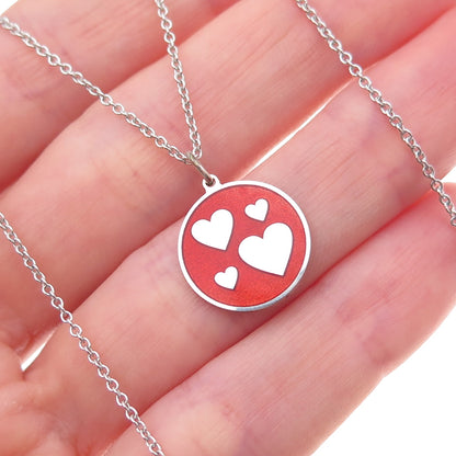 925 Sterling Silver Red Enamel Family Heart Cable Chain Necklace 18"