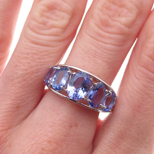 925 Sterling Silver Real Oval-Cut Tanzanite Ring Size 8
