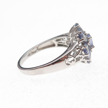 Chuck Clemency 925 Sterling Silver Real Tanzanite Floral Ring Size 8.5