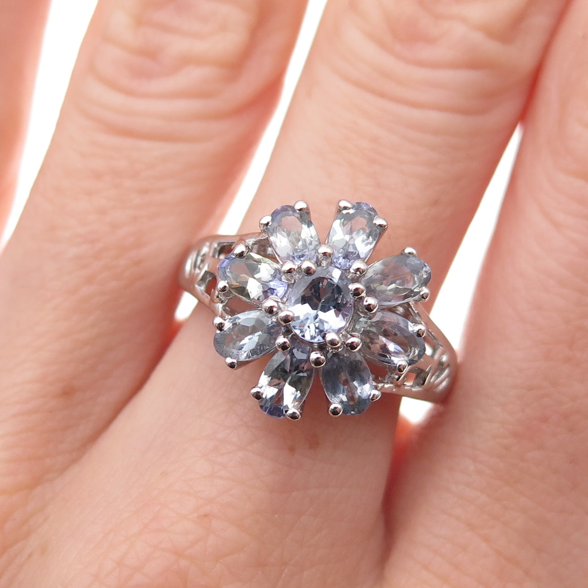 Chuck Clemency 925 Sterling Silver Real Tanzanite Floral Ring Size 8.5