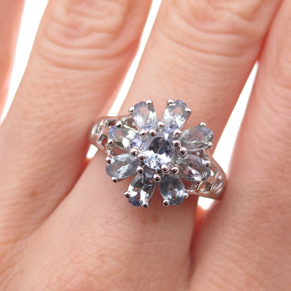 Chuck Clemency 925 Sterling Silver Real Tanzanite Floral Ring Size 8.5