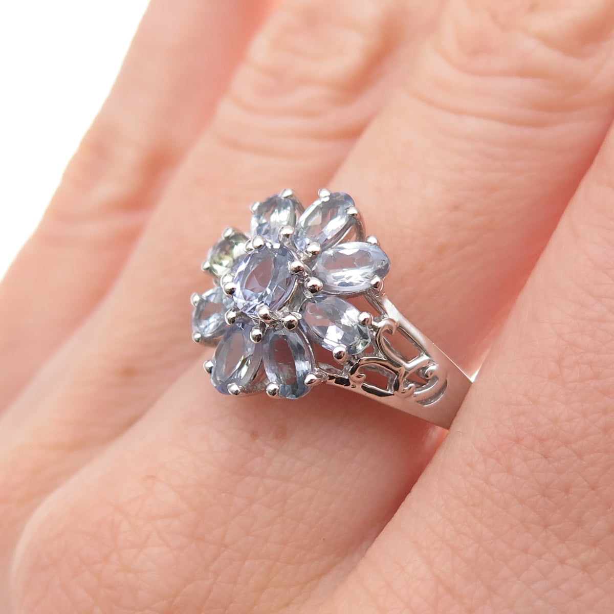 Chuck Clemency 925 Sterling Silver Real Tanzanite Floral Ring Size 8.5