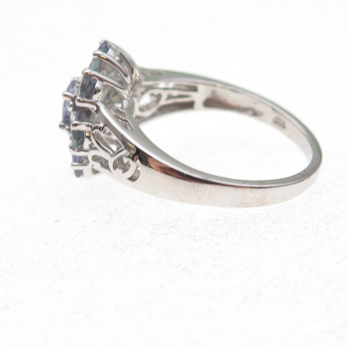 Chuck Clemency 925 Sterling Silver Real Tanzanite Floral Ring Size 8.5