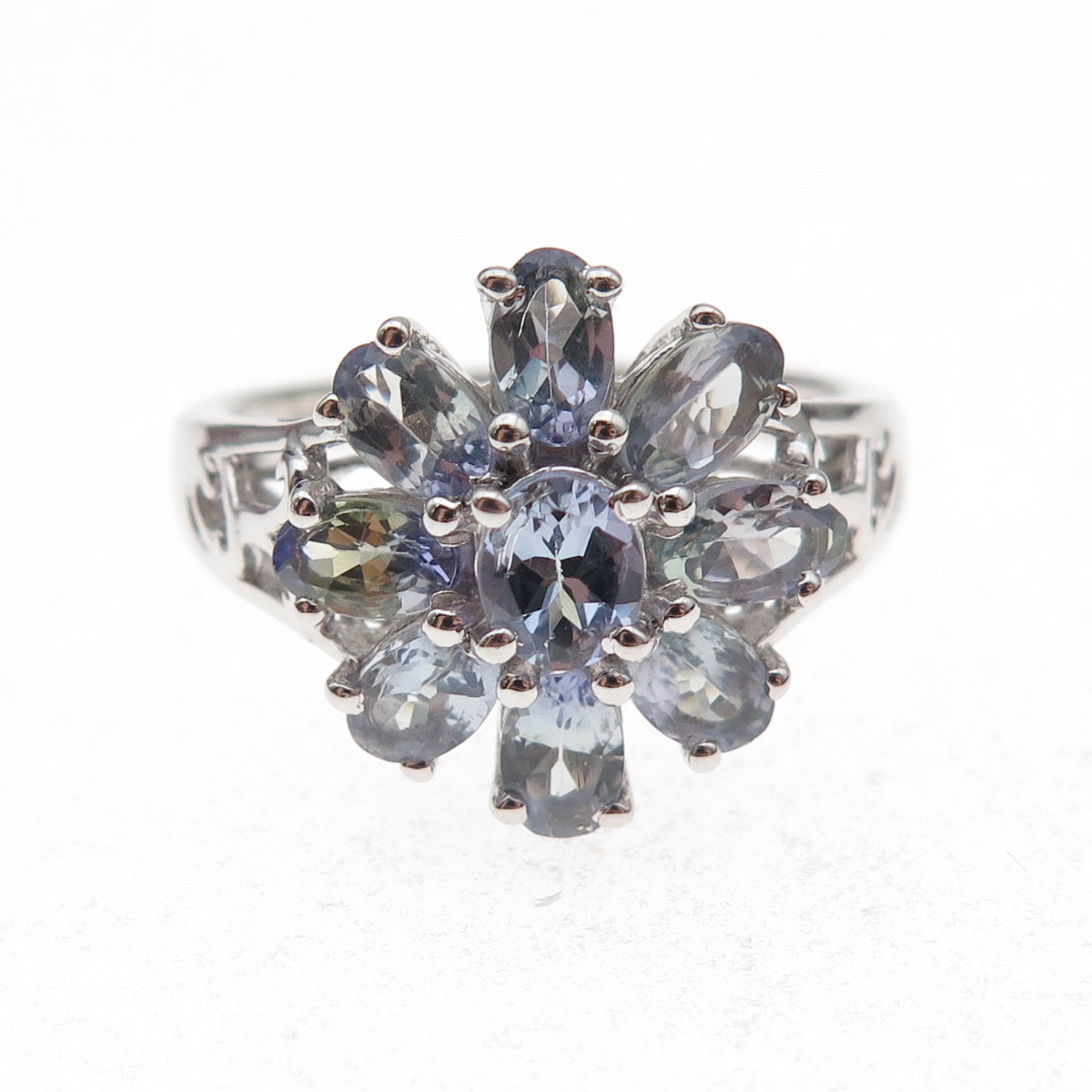Chuck Clemency 925 Sterling Silver Real Tanzanite Floral Ring Size 8.5
