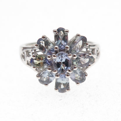 Chuck Clemency 925 Sterling Silver Real Tanzanite Floral Ring Size 8.5