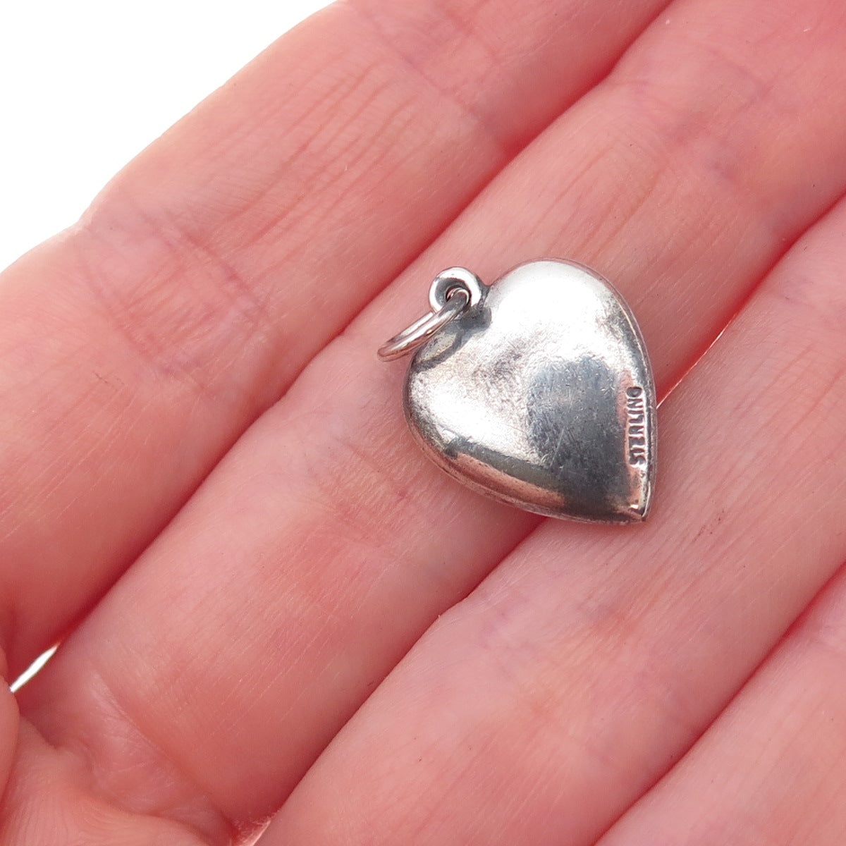 925 Sterling Silver Antique Art Deco Enamel Calla Lily Heart Chatelaine Pendant