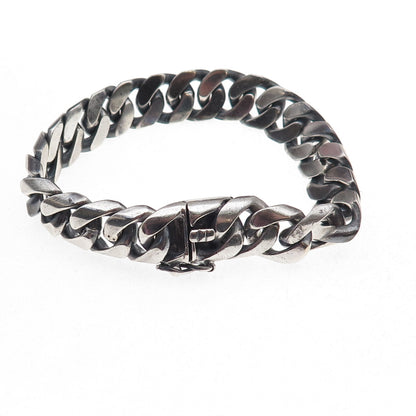 925 Sterling Silver Vintage Mexico Heavy 66.6g Cuban Link Bracelet 7.5"
