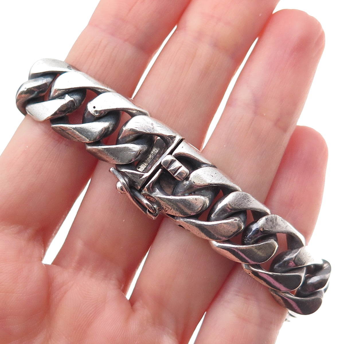 925 Sterling Silver Vintage Mexico Heavy 66.6g Cuban Link Bracelet 7.5"