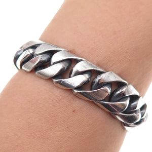 925 Sterling Silver Vintage Mexico Heavy 66.6g Cuban Link Bracelet 7.5"