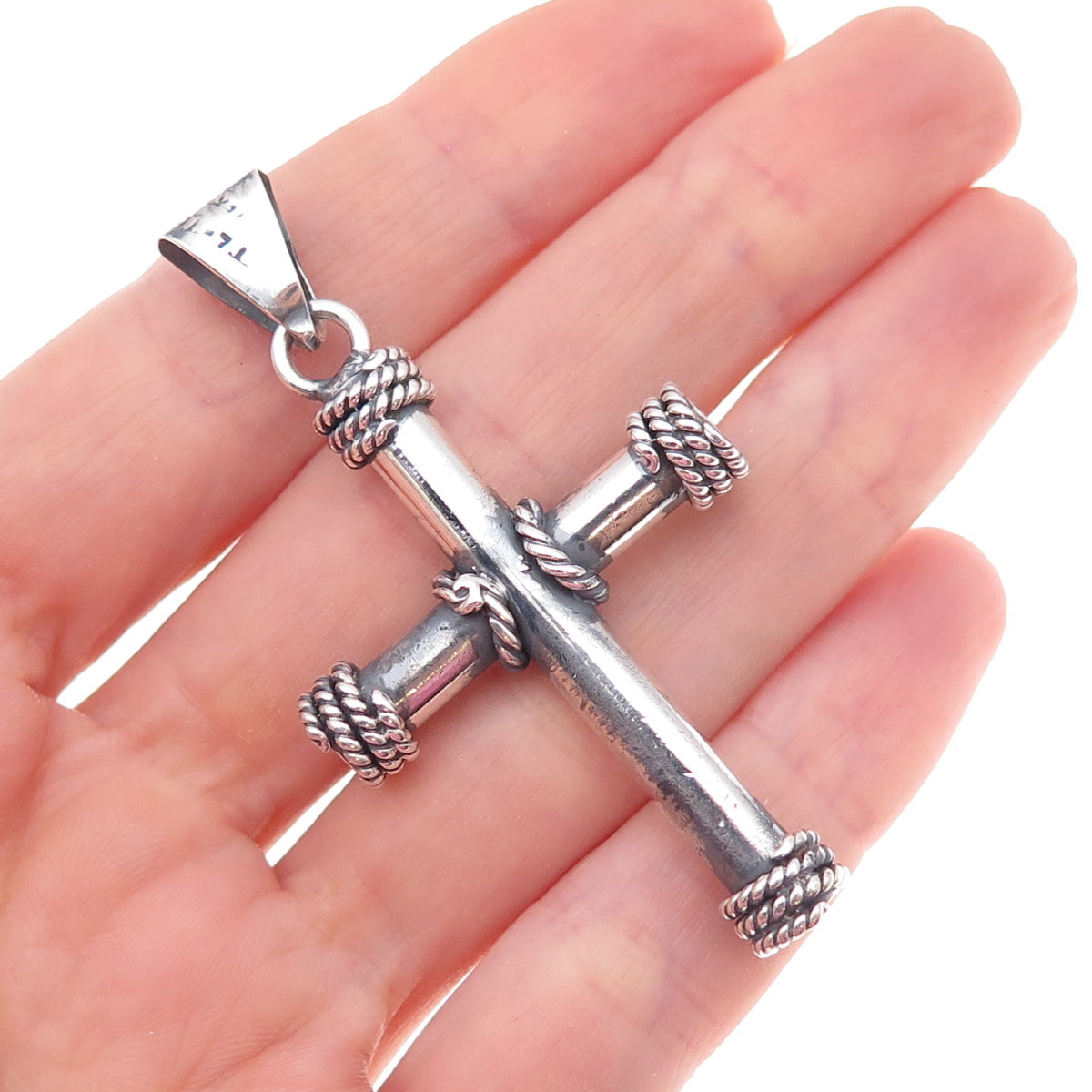 925 Sterling Silver Vintage Mexico Cross Oxidized Pendant