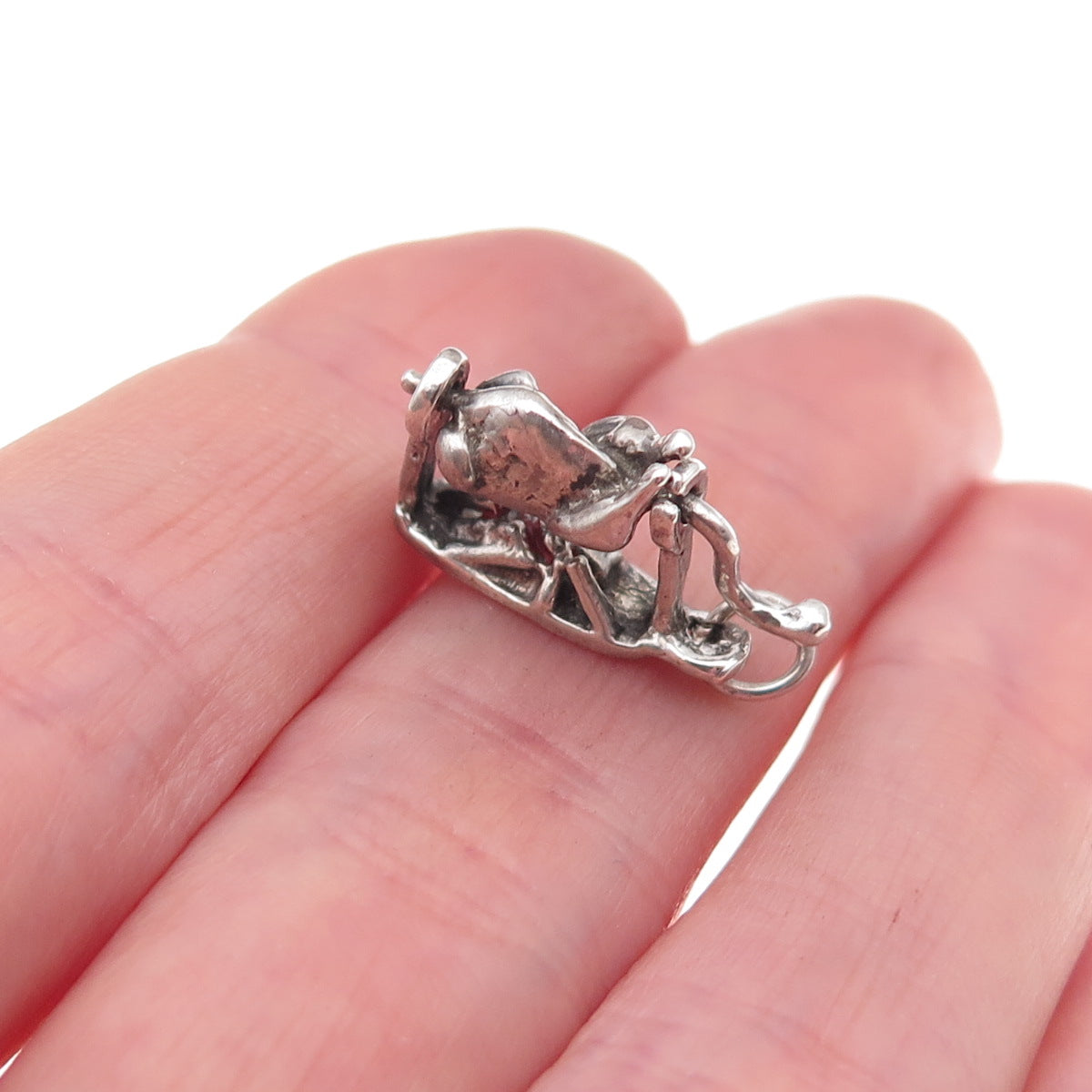 925 Sterling Silver Antique Art Deco Rotisserie Turkey Movable 3D Charm Pendant