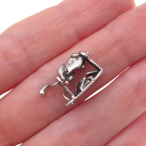 925 Sterling Silver Antique Art Deco Rotisserie Turkey Movable 3D Charm Pendant
