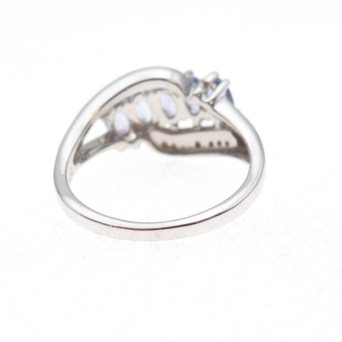 925 Sterling Silver Real Diamond & Tanzanite Bypass Ring Size 8