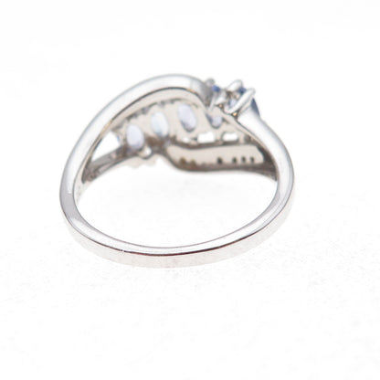 925 Sterling Silver Real Diamond & Tanzanite Bypass Ring Size 8