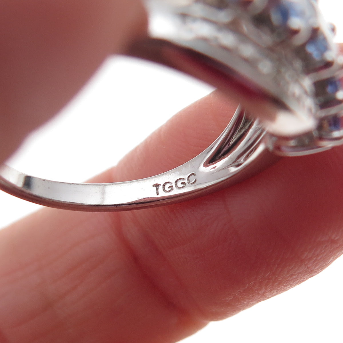 925 Sterling Silver Real Diamond & Tanzanite Bypass Ring Size 8