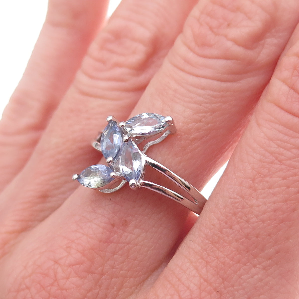 925 Sterling Silver Real Marquise-Cut Tanzanite Ring Size 8