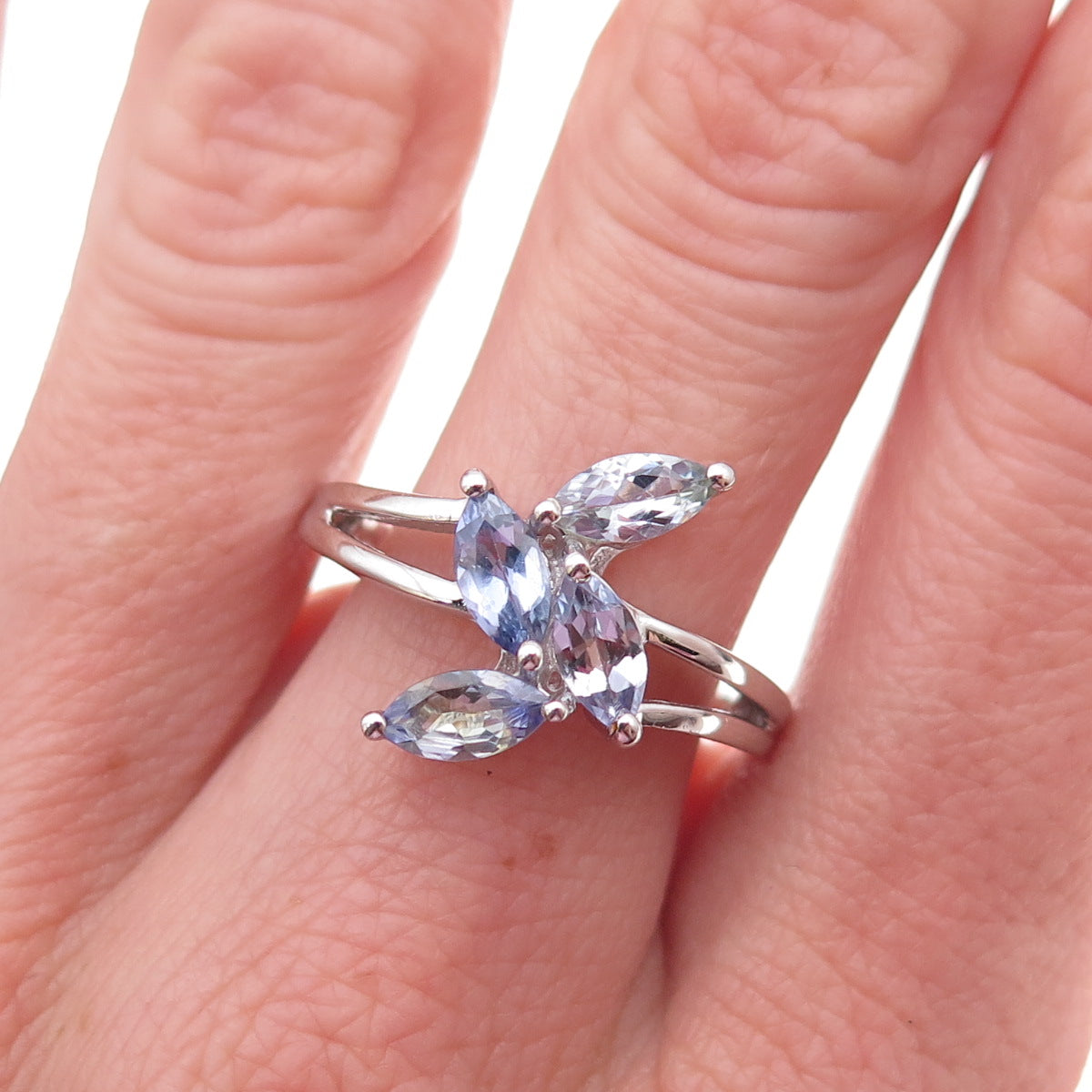 925 Sterling Silver Real Marquise-Cut Tanzanite Ring Size 8