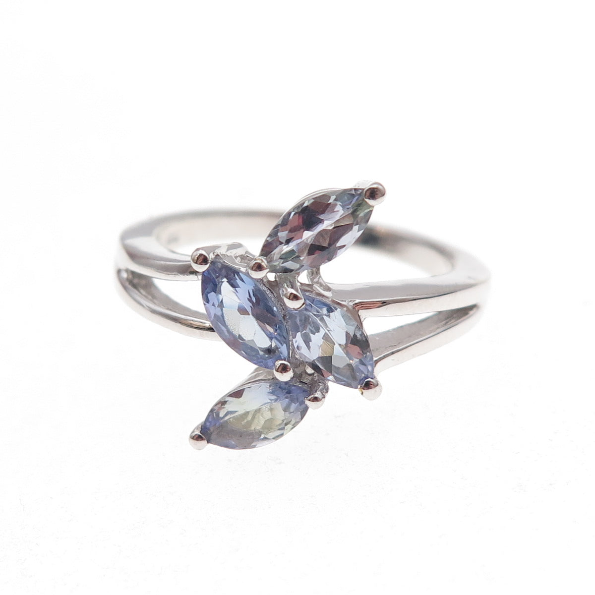 925 Sterling Silver Real Marquise-Cut Tanzanite Ring Size 8