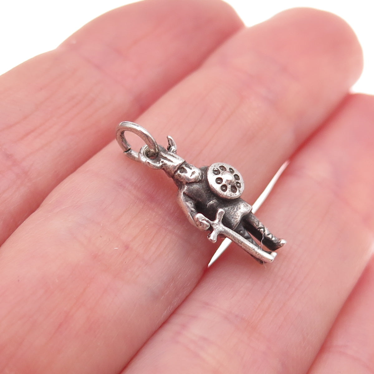 925 Sterling Silver Antique Art Deco Viking Warrior Oxidized 3D Charm Pendant