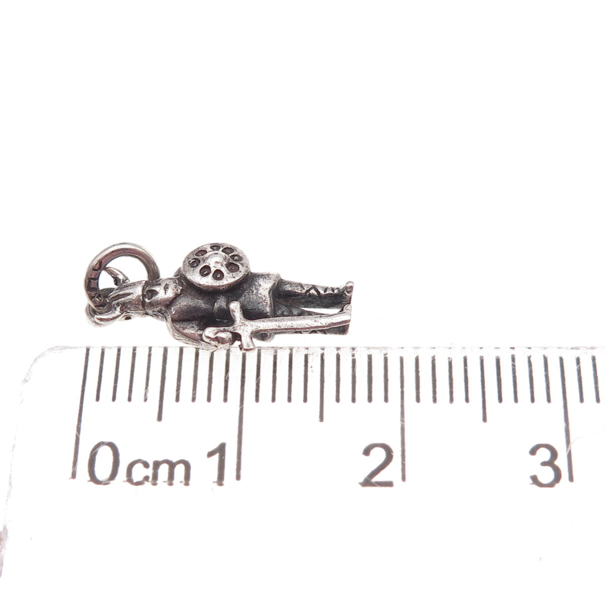 925 Sterling Silver Antique Art Deco Viking Warrior Oxidized 3D Charm Pendant