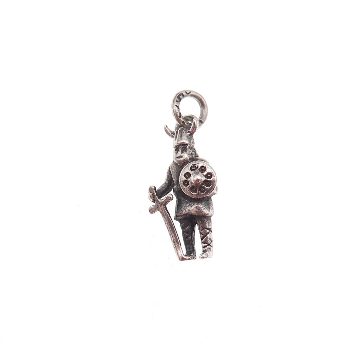 925 Sterling Silver Antique Art Deco Viking Warrior Oxidized 3D Charm Pendant
