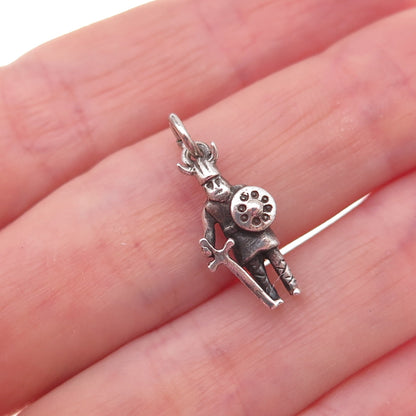 925 Sterling Silver Antique Art Deco Viking Warrior Oxidized 3D Charm Pendant