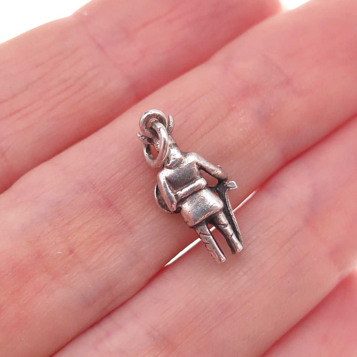 925 Sterling Silver Antique Art Deco Viking Warrior Oxidized 3D Charm Pendant